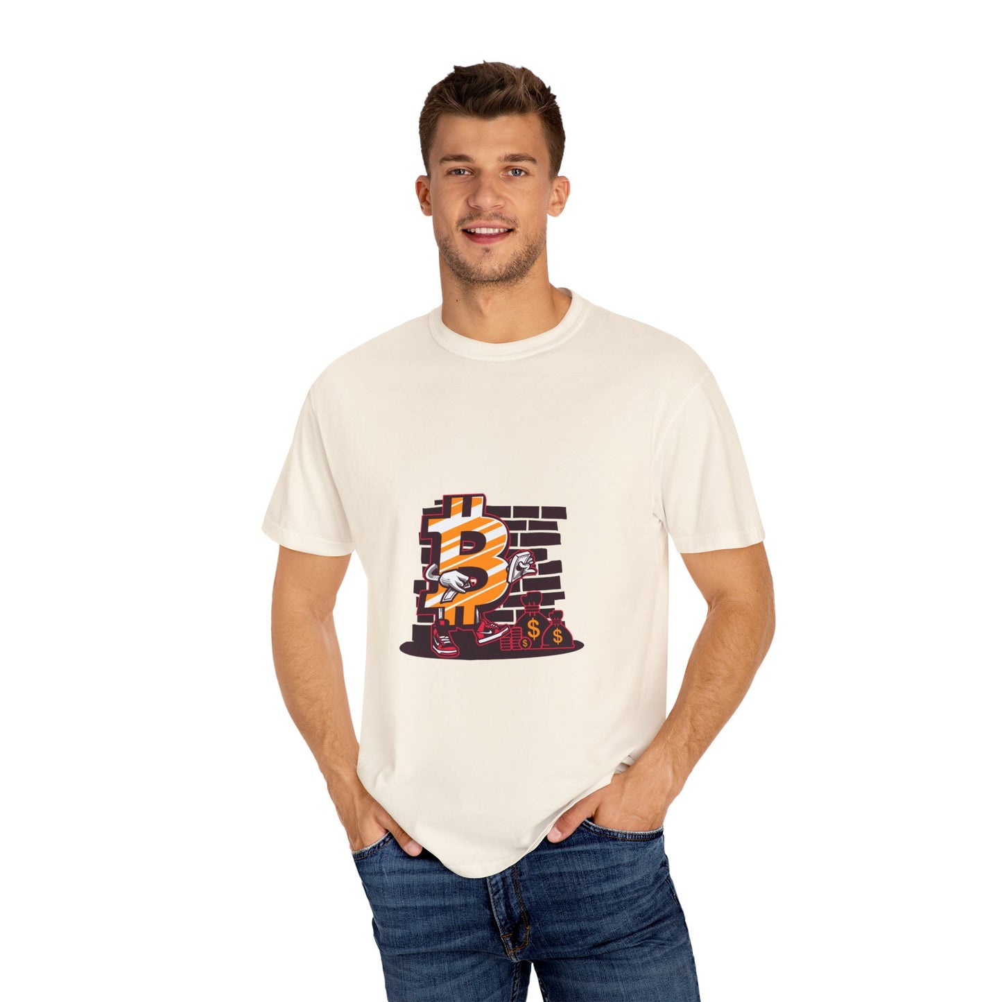 Bitcoin Currency Breakout Graphic Tee | Beige Cryptocurrency T-Shirt | XCalibre Designs