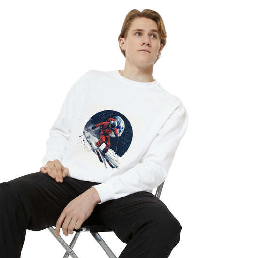 Stellar Slopes Astronaut Skiing Crewneck Sweatshirt | Unisex Garment-Dyed Sweatshirt