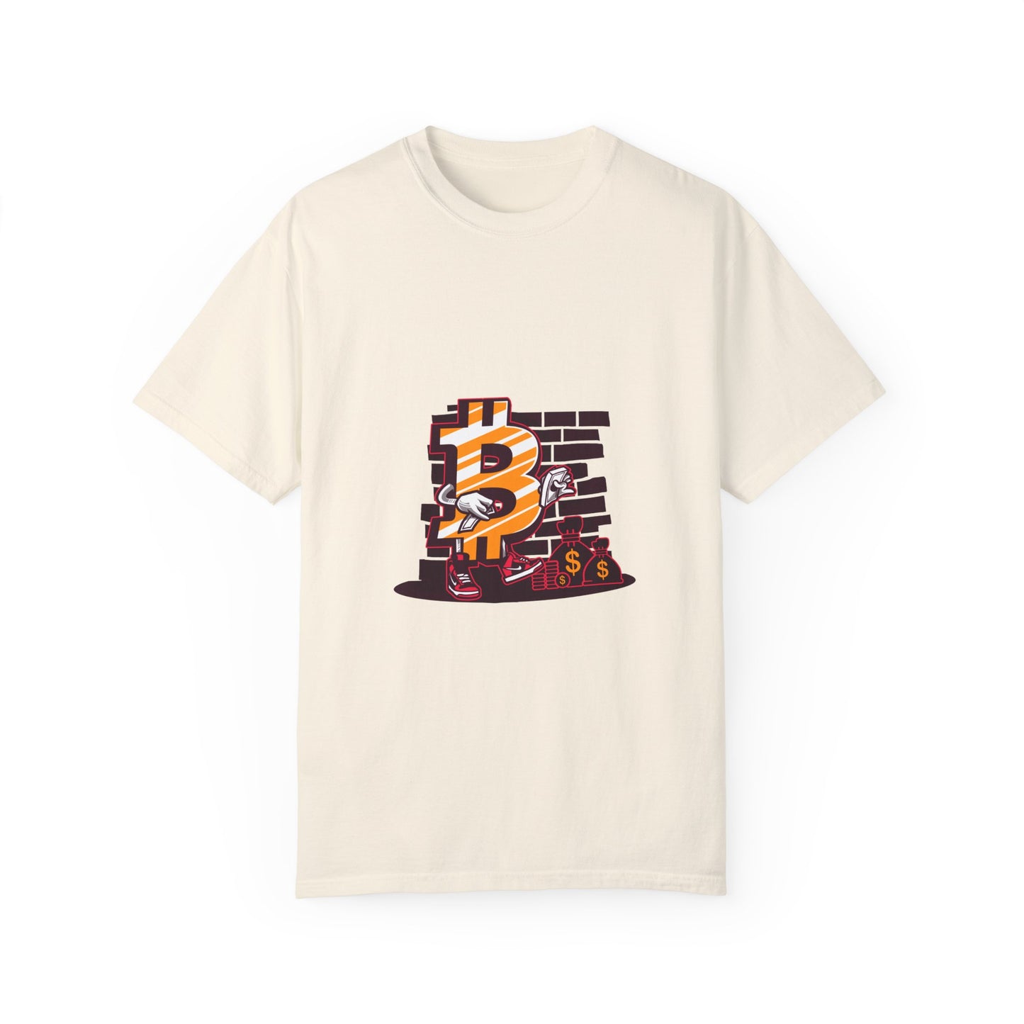 Bitcoin Currency Breakout Graphic Tee | Beige Cryptocurrency T-Shirt | XCalibre Designs