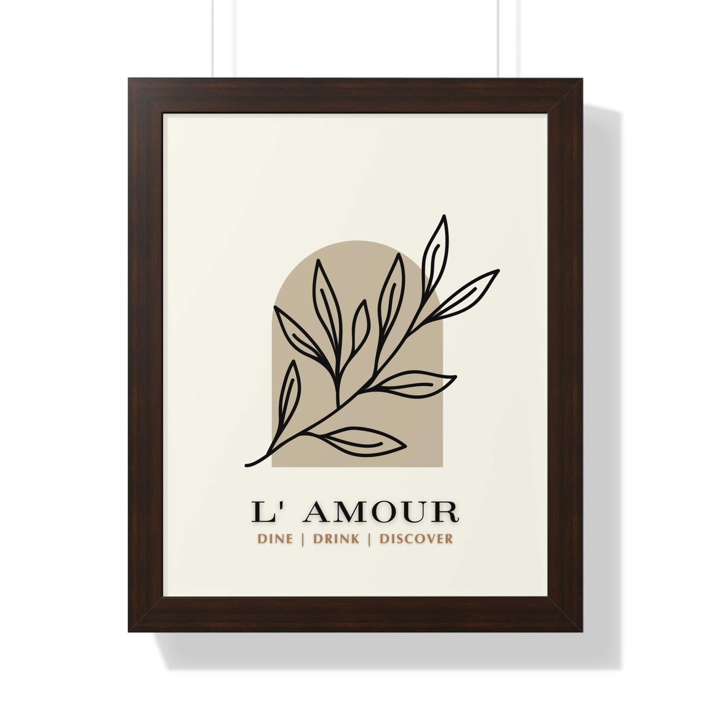 Chic 'L'Amour' Botanical Print | Sophisticated Leaf Silhouette Art | XCalibre Designs | Framed Vertical Poster