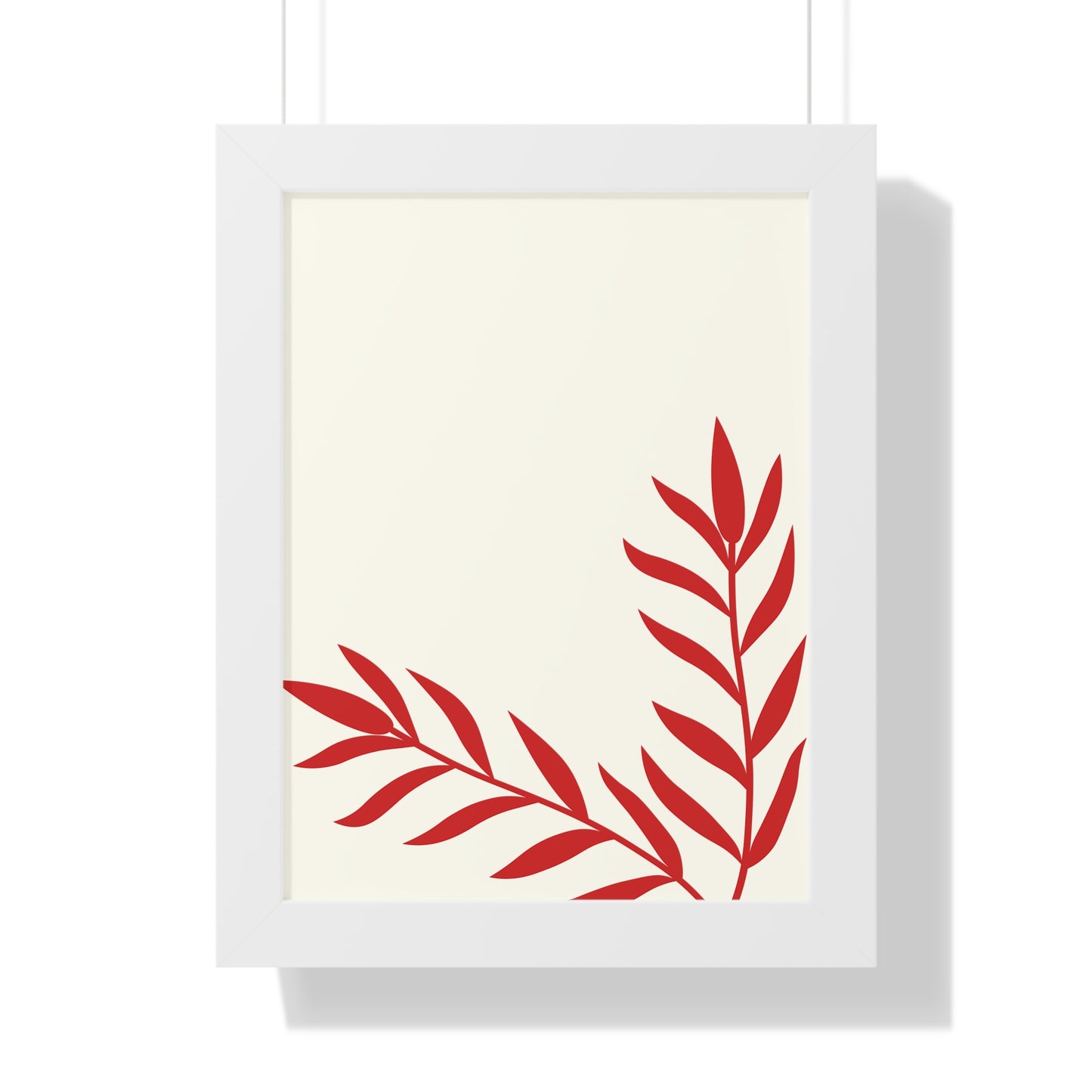 Minimalist Red Fern Leaf Art Print | Modern Botanical Wall Decor | XCalibre Designs | Framed Vertical Poster