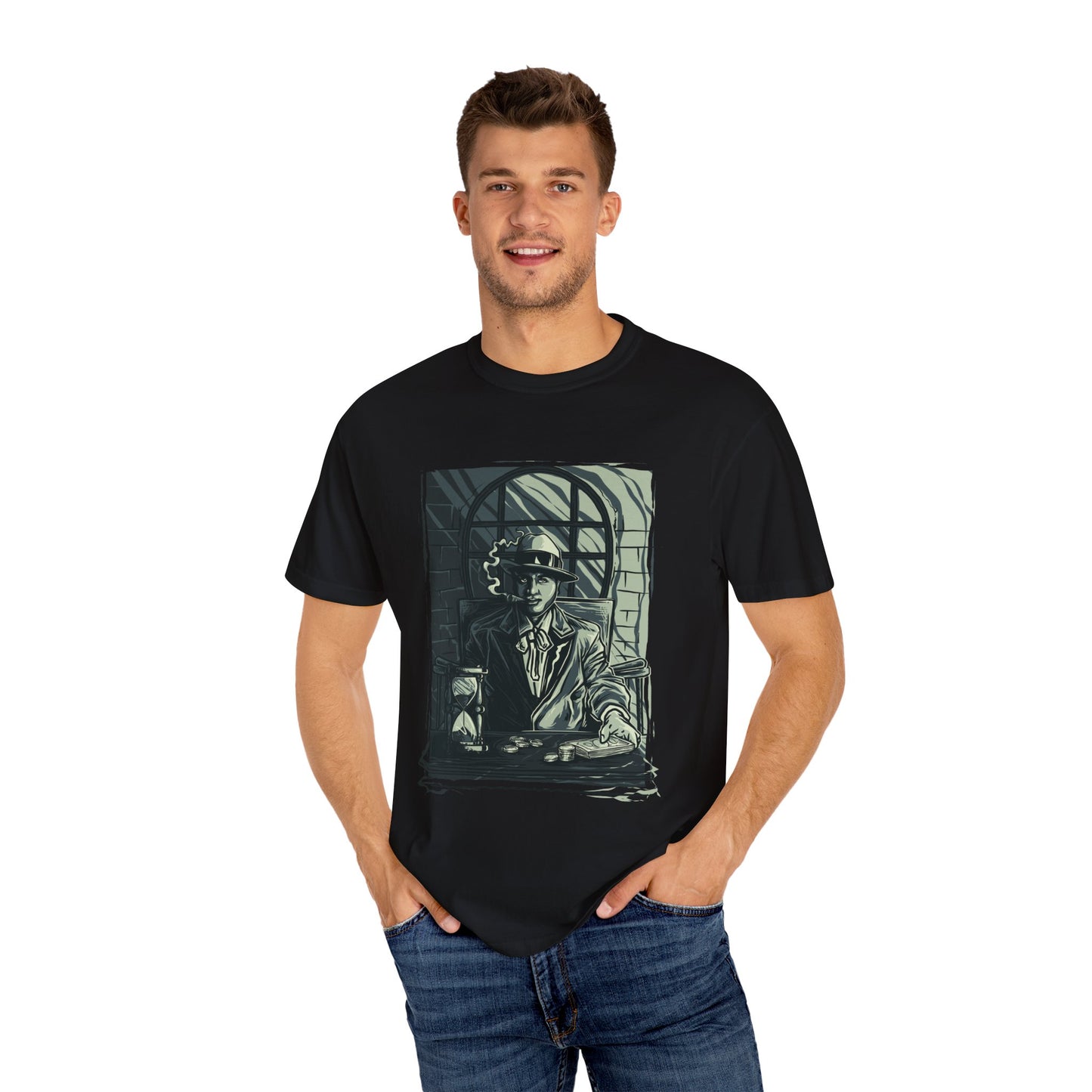 Vintage Detective Noir Graphic Tee | Beige Mystery-Inspired T-Shirt | XCalibre Designs