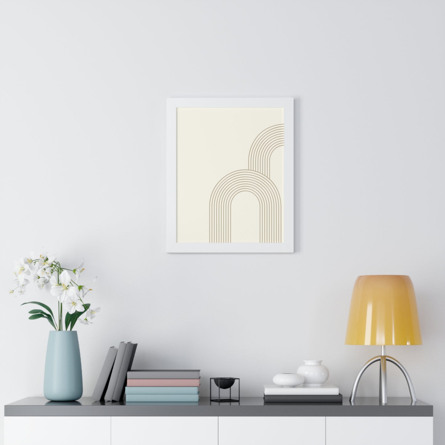 Minimalist Beige Arch Line Art Print | Contemporary Geometric Wall Art | XCalibre Designs | Framed Vertical Poster