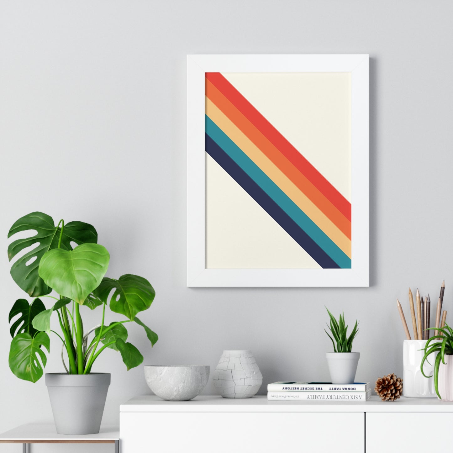 Bold Abstract Diagonal Stripes Art Print | Retro Inspired Colorful Wall Art | XCalibre Designs | Framed Vertical Poster