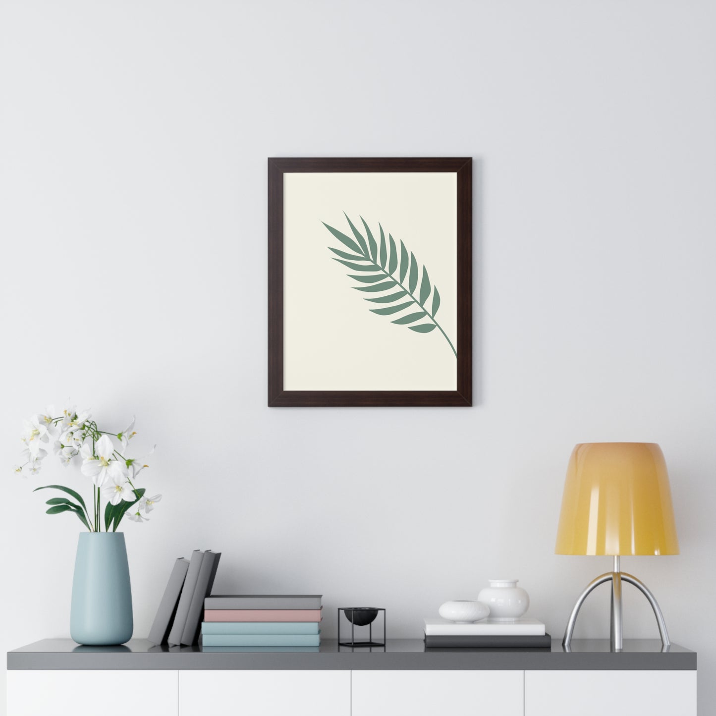 Green Palm Frond Art Print | Tranquil Nature-Inspired Wall Art | XCalibre Designs | Framed Vertical Poster