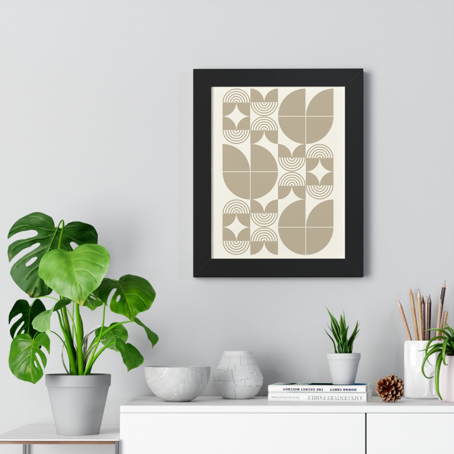 Retro Abstract Geometric Shapes Art Print | Mid-Century Modern Wall Art | XCalibre Designs | Framed Vertical Poster