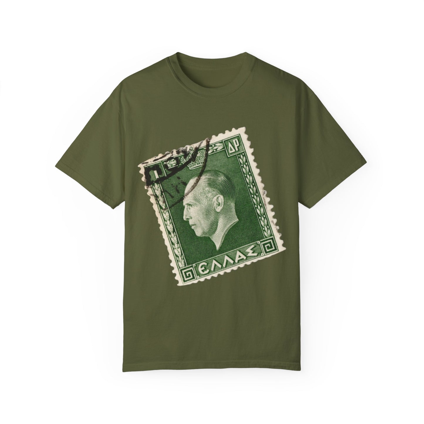 Vintage Stamp Collector Graphic Tee | Olive Green Philately T-Shirt | XCalibre Designs