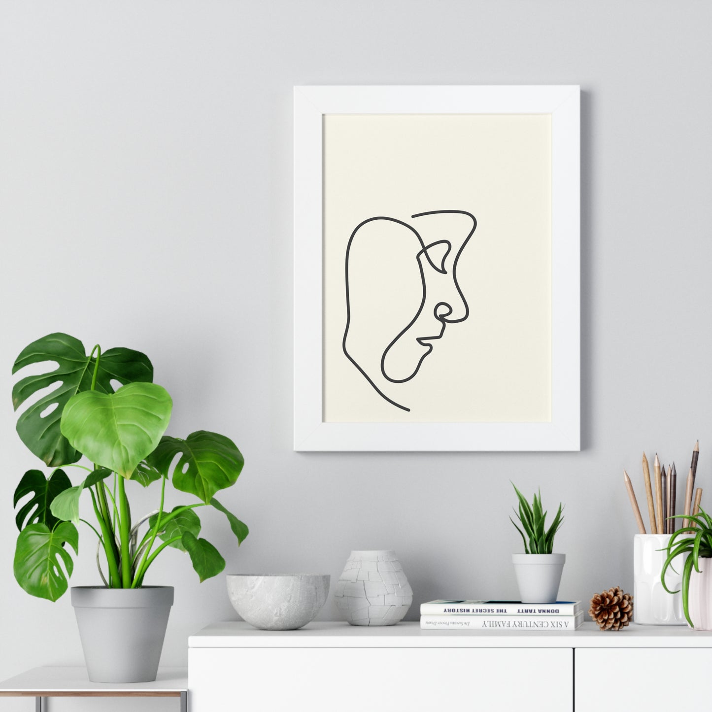 Double Line Abstract Face Art Print | Contemporary Line Art Decor | XCalibre Designs | Framed Vertical Poster