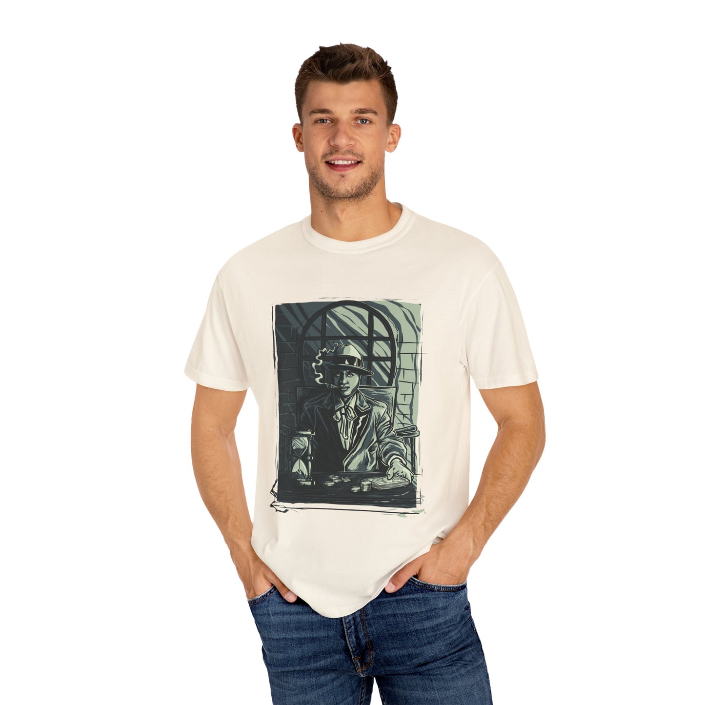 Vintage Detective Noir Graphic Tee | Beige Mystery-Inspired T-Shirt | XCalibre Designs