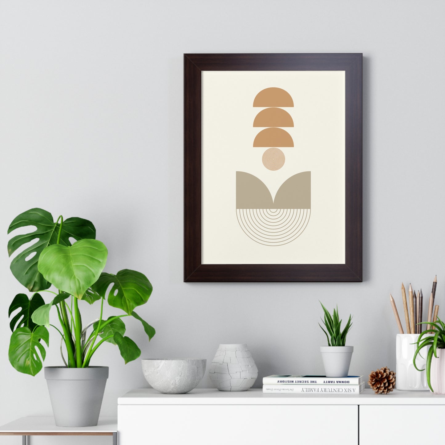 Abstract Neutral Tones Stacked Art Print | Contemporary Zen Wall Art | XCalibre Designs | Framed Vertical Poster