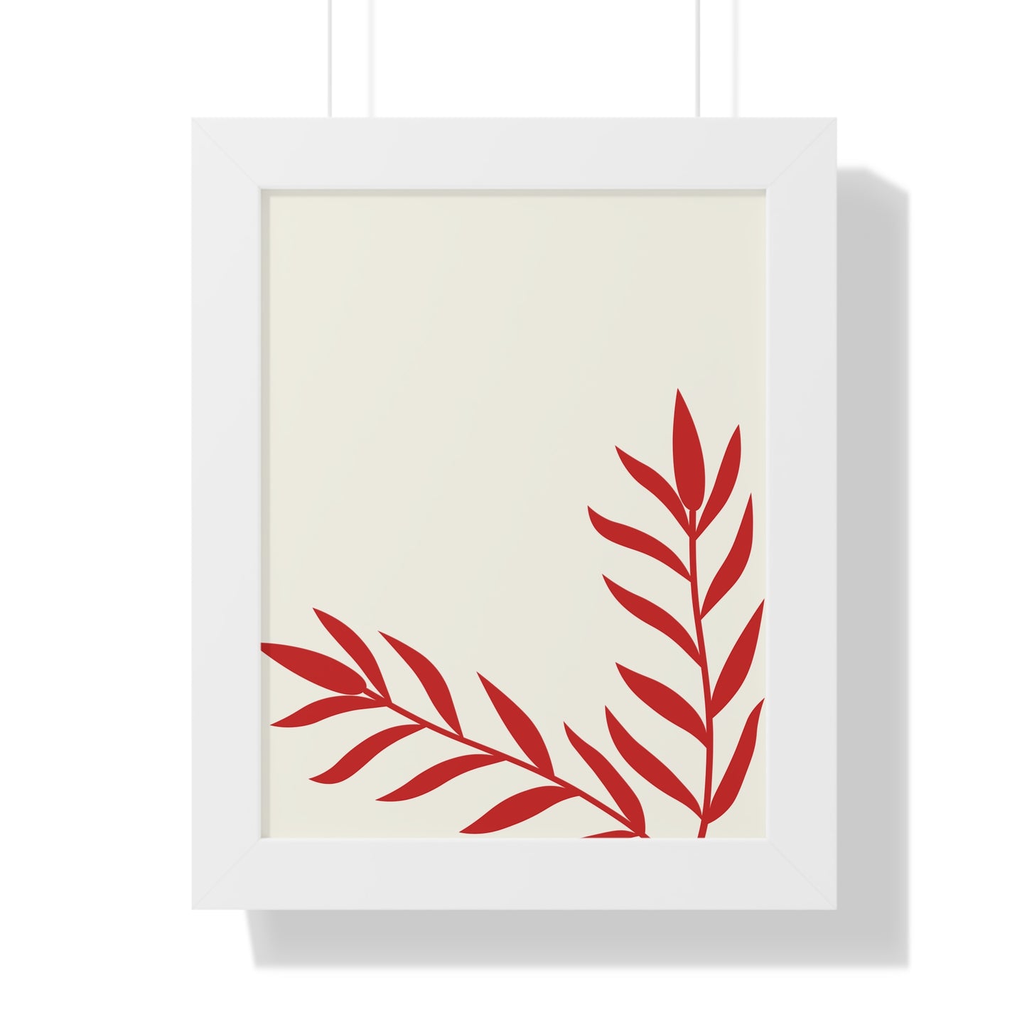 Minimalist Red Fern Leaf Art Print | Modern Botanical Wall Decor | XCalibre Designs | Framed Vertical Poster