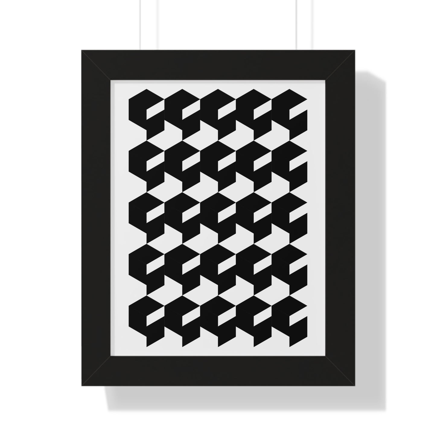 Optical Illusion Cubes Art Print | Black and White Geometric Wall Art | XCalibre Designs | Framed Vertical Poster