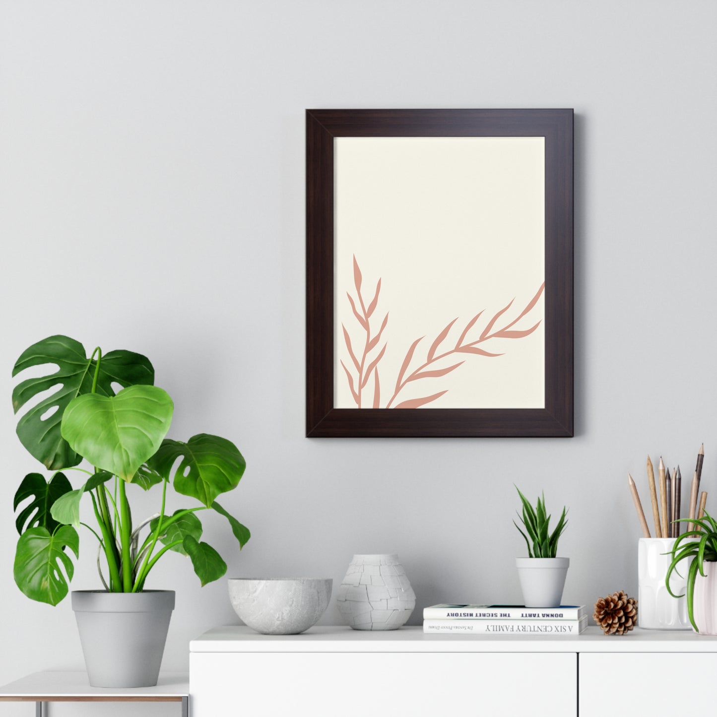 Minimalist Peach Wheat Art Print | Elegant Pastel Wall Art | XCalibre Designs | Framed Vertical Poster