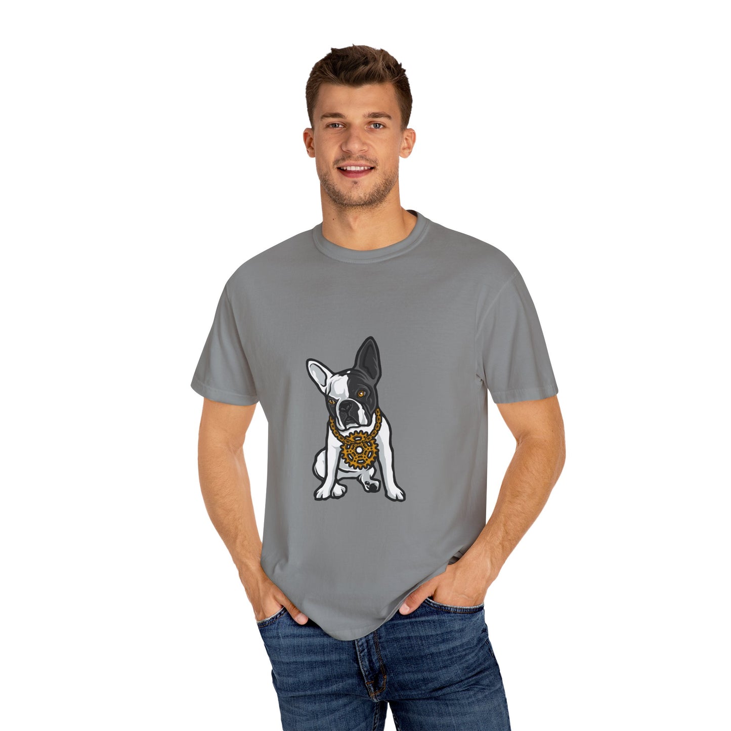 Cute French Bulldog with Sunglasses Graphic Tee | Grey Casual Dog Lover T-Shirt | XCalibre Designs