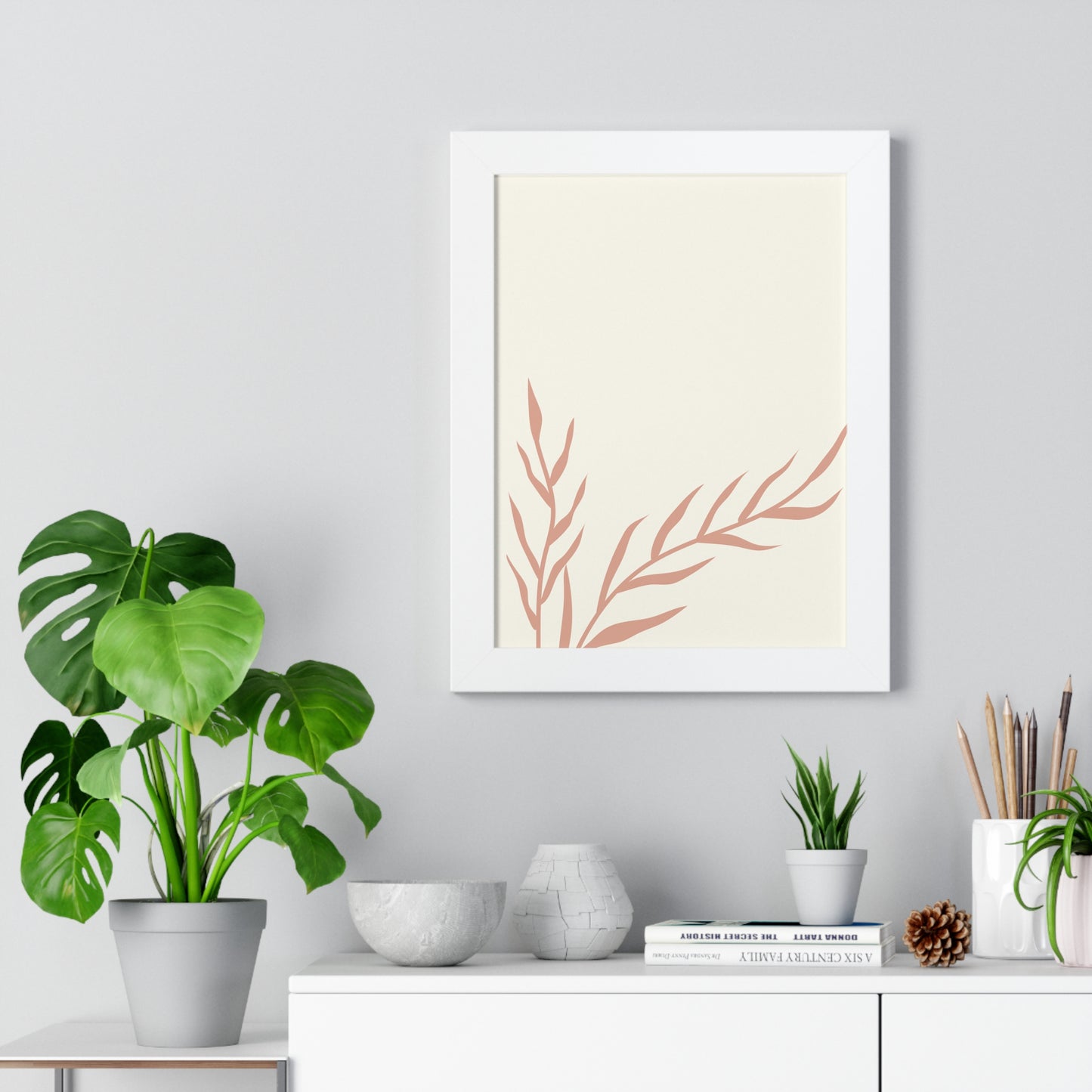 Minimalist Peach Wheat Art Print | Elegant Pastel Wall Art | XCalibre Designs | Framed Vertical Poster