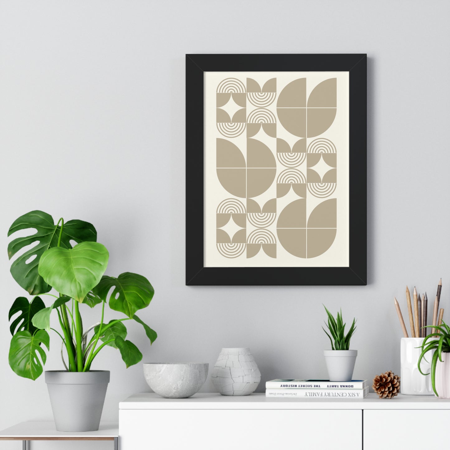 Retro Abstract Geometric Shapes Art Print | Mid-Century Modern Wall Art | XCalibre Designs | Framed Vertical Poster