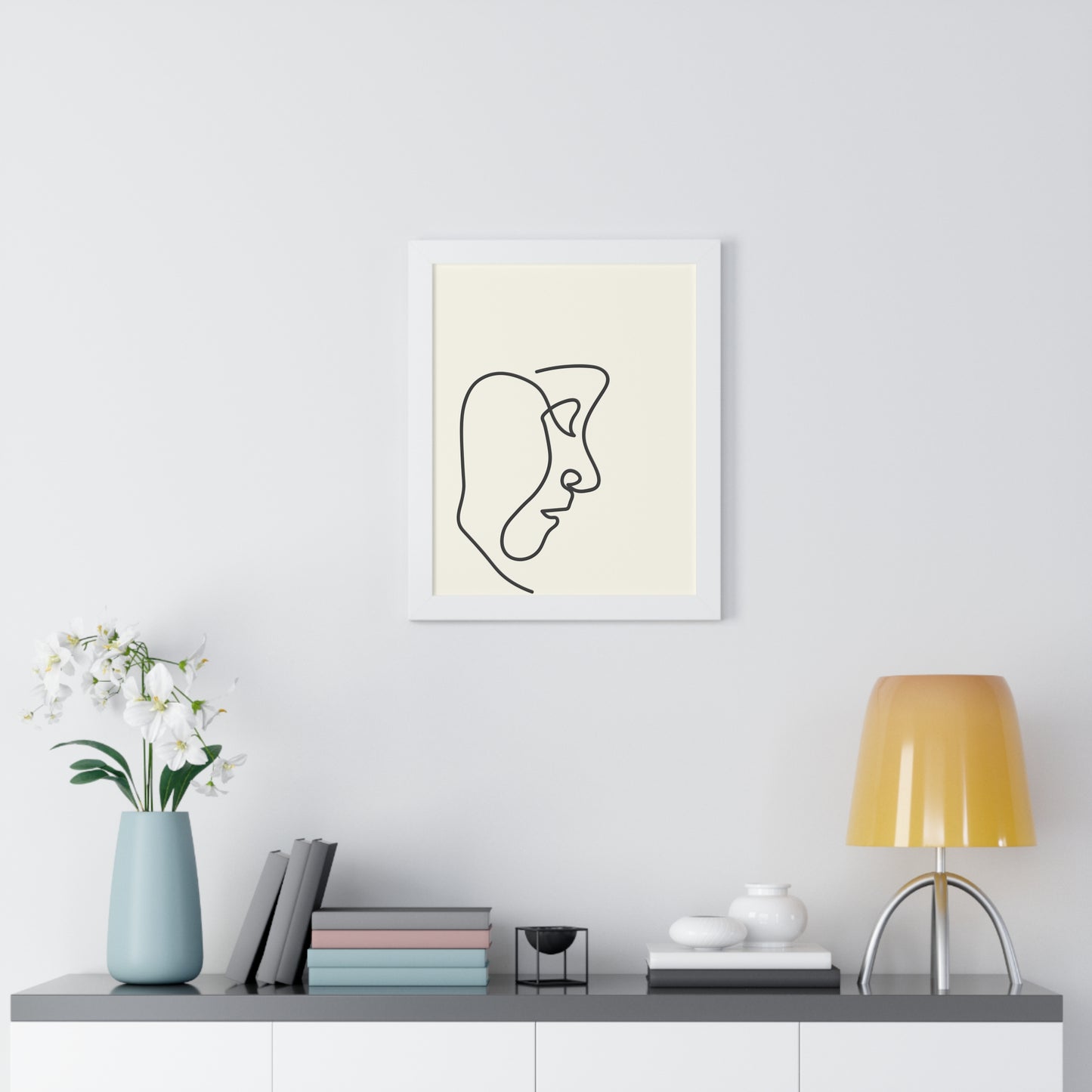 Double Line Abstract Face Art Print | Contemporary Line Art Decor | XCalibre Designs | Framed Vertical Poster