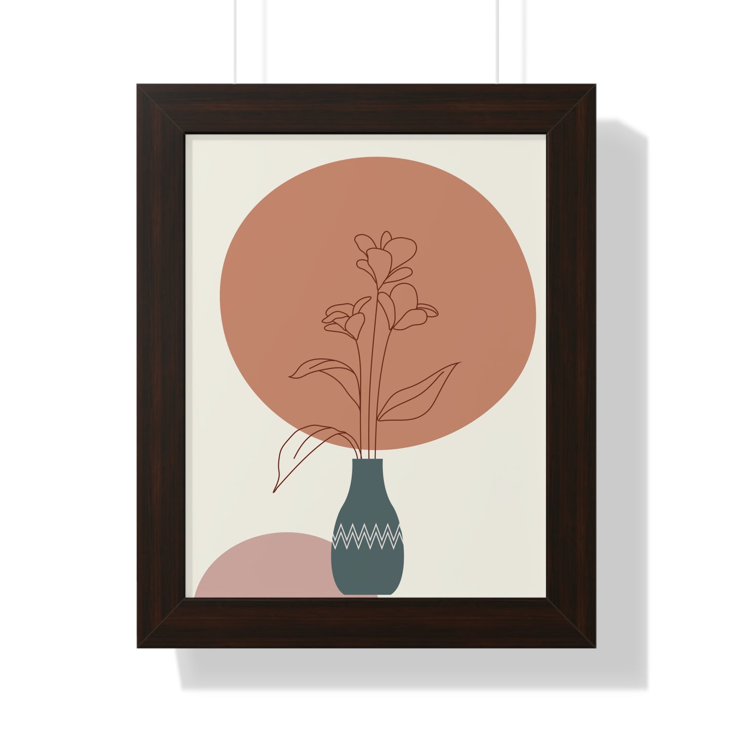 Decorative Vase with Blooms Art Print | Earthy Toned Botanical Illustration | XCalibre Designs | Framed Vertical Poster