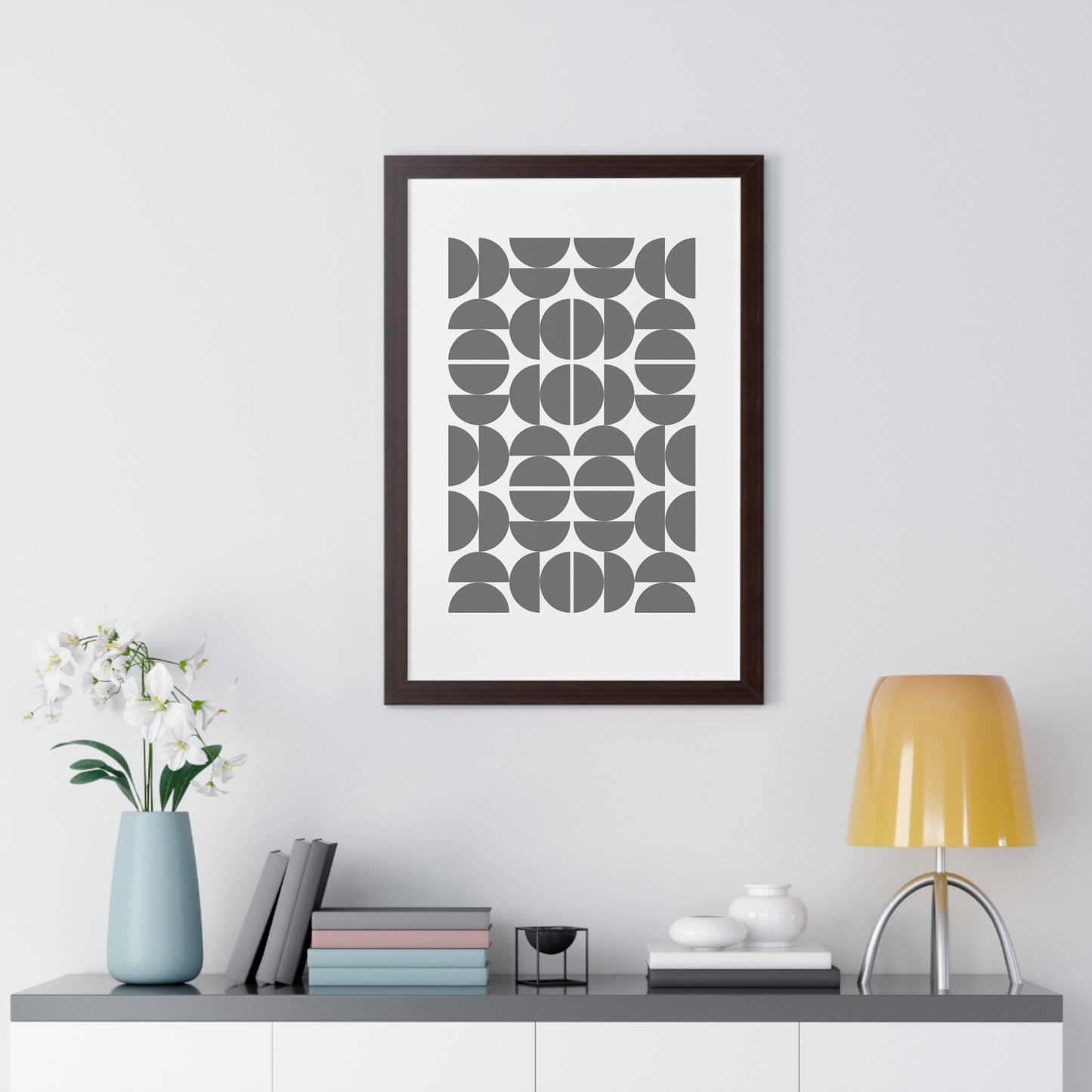 Monochrome Geometric Pattern Art Print | Contemporary Black and White Wall Art | XCalibre Designs | Framed Vertical Poster