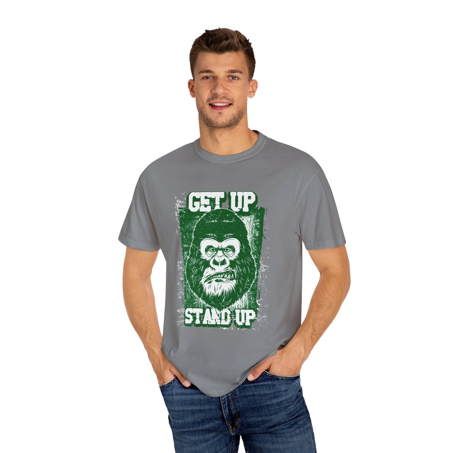 Inspirational Gorilla 'Get Up Stand Up' Graphic Tee | Black Motivational T-Shirt | XCalibre Designs