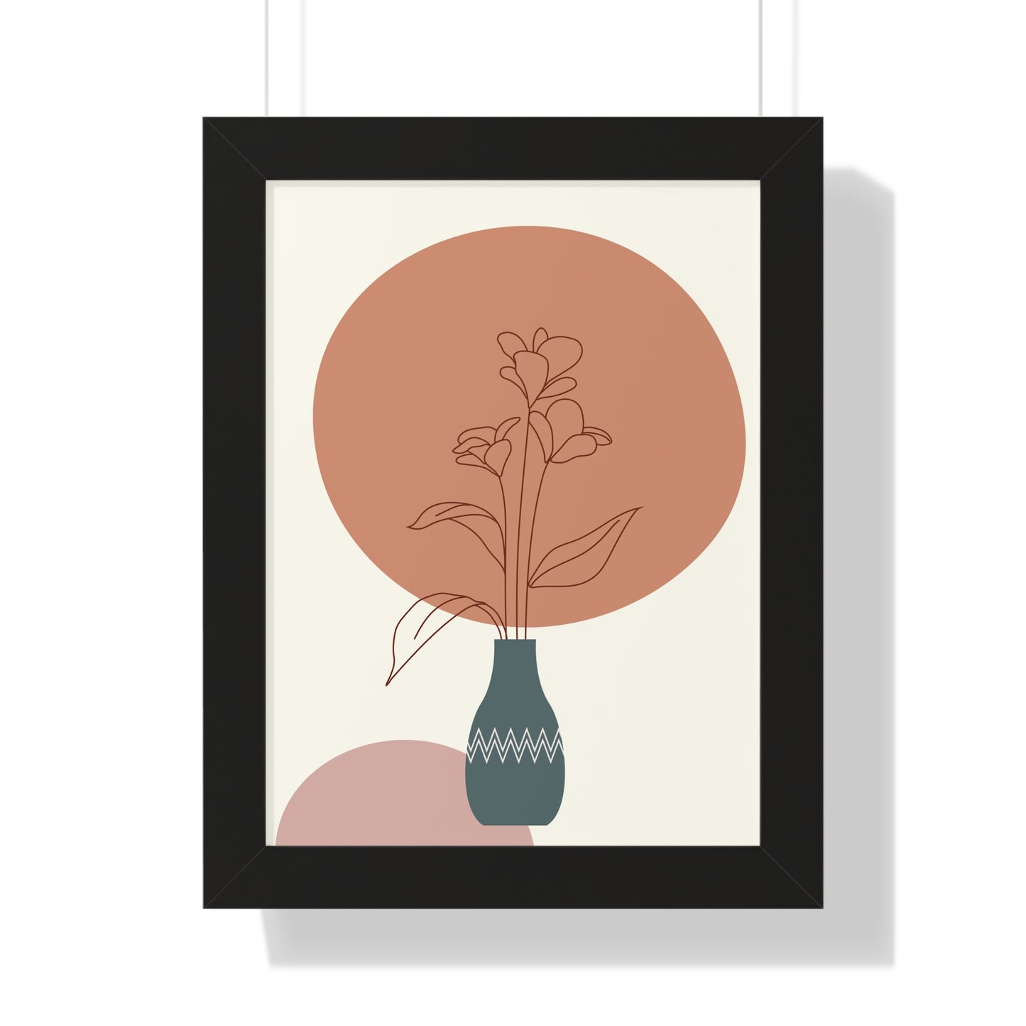 Decorative Vase with Blooms Art Print | Earthy Toned Botanical Illustration | XCalibre Designs | Framed Vertical Poster