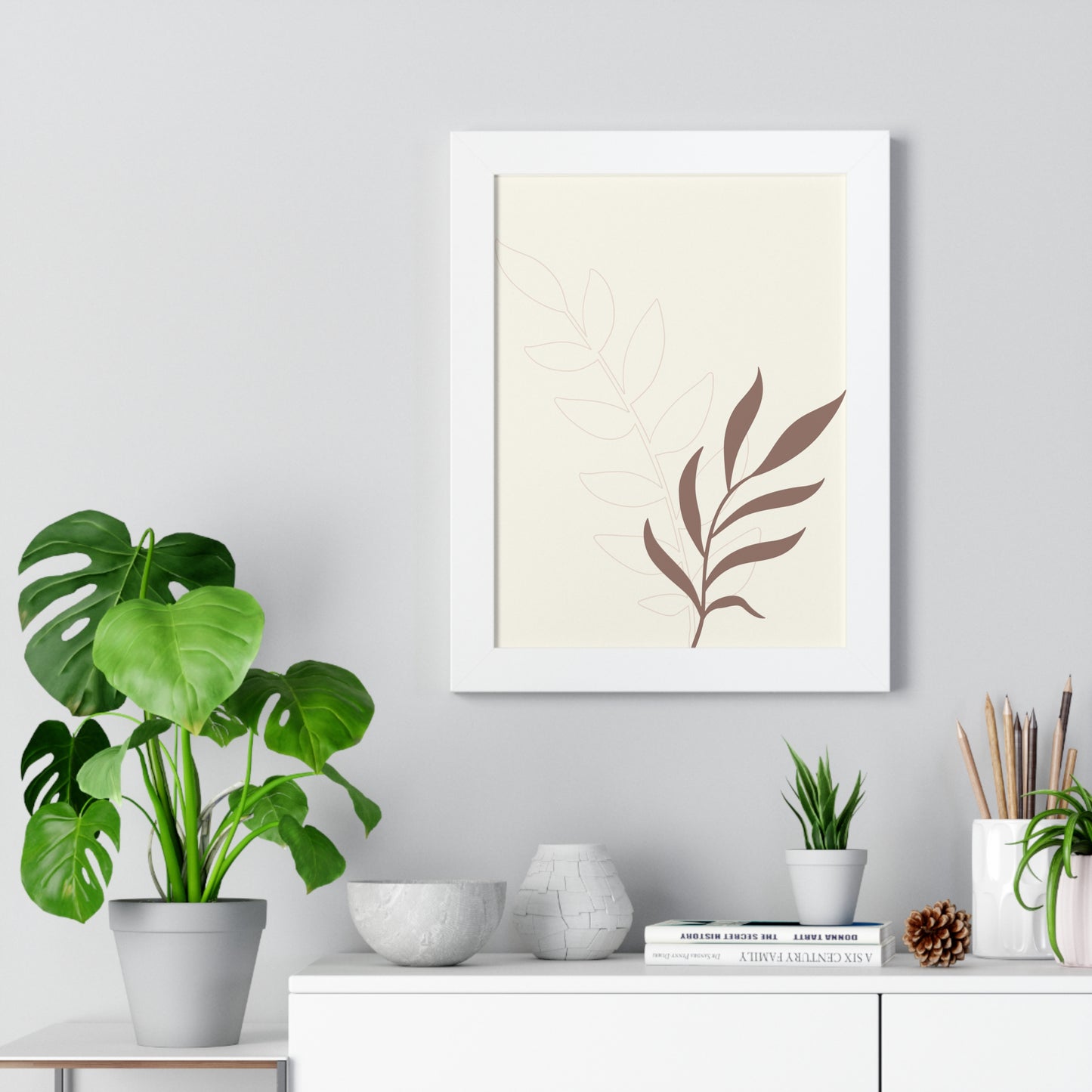 Contrasting Leaves Botanical Art Print | Elegant Dual-Tone Wall Art | XCalibre Designs | Framed Vertical Poster