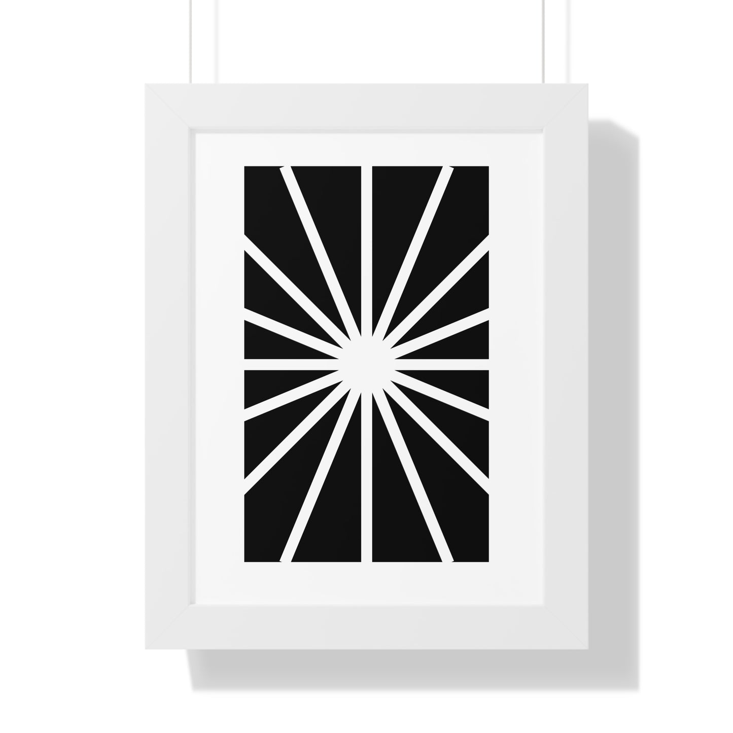 Black and White Starburst Art Print | Modern Abstract Radiant Wall Art | XCalibre Designs | Framed Vertical Poster