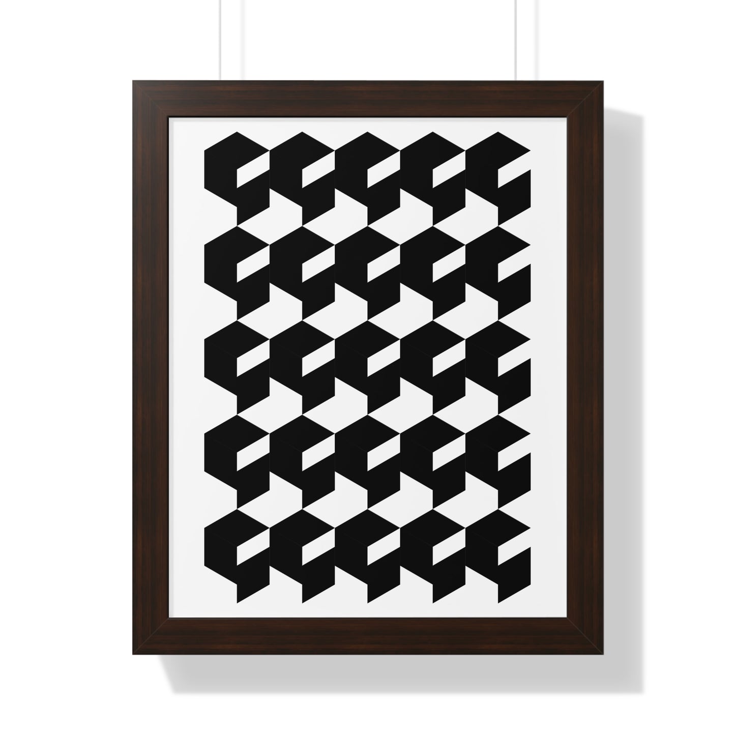 Optical Illusion Cubes Art Print | Black and White Geometric Wall Art | XCalibre Designs | Framed Vertical Poster