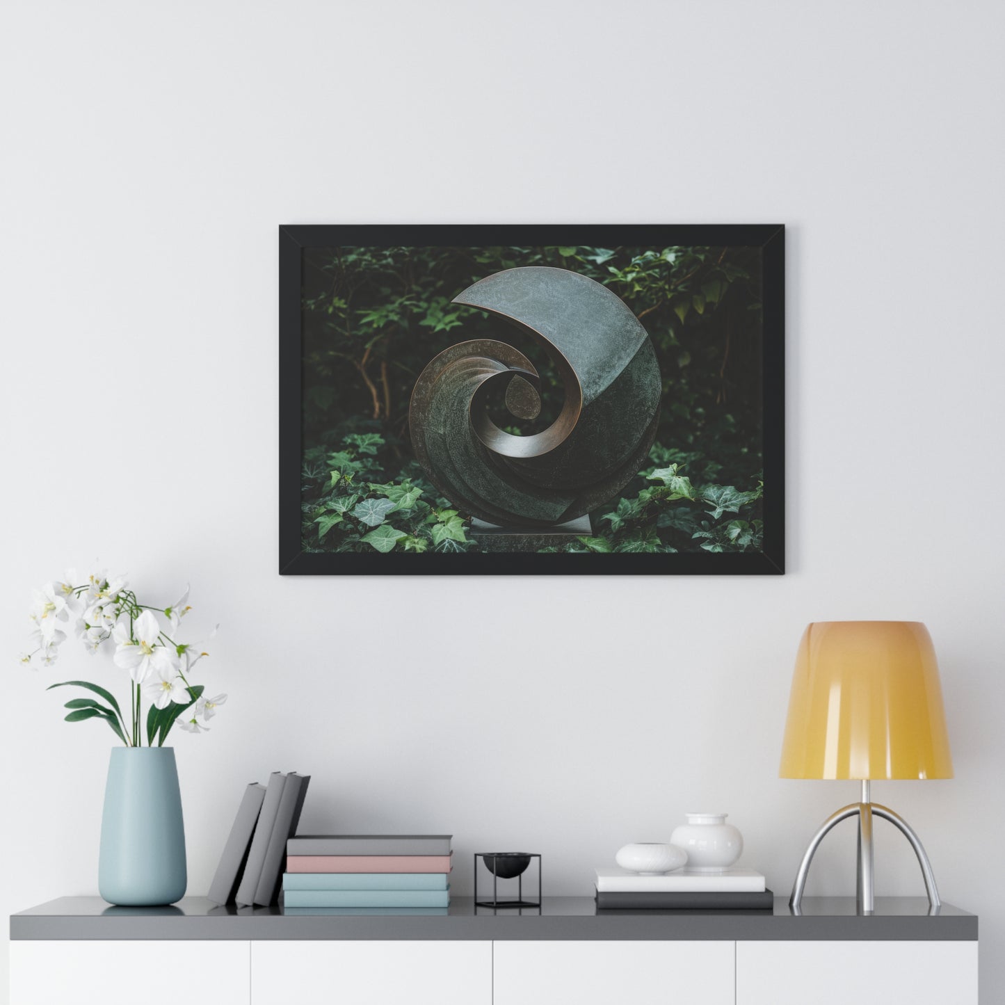 Verdant Spiral - Abstract Sculpture Art Frame | Framed Horizontal Poster