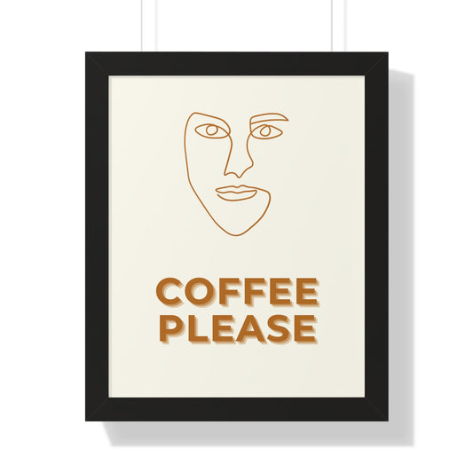 Abstract Face Line Art Coffee Print | Modern Cafe Decor Artwork | XCalibre Designs | Framed Vertical Poster