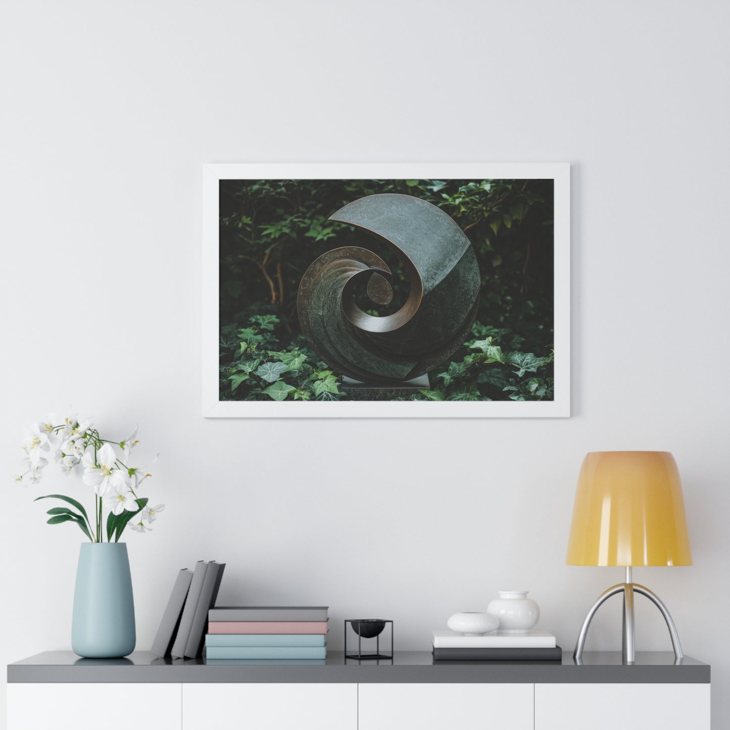 Verdant Spiral - Abstract Sculpture Art Frame | Framed Horizontal Poster