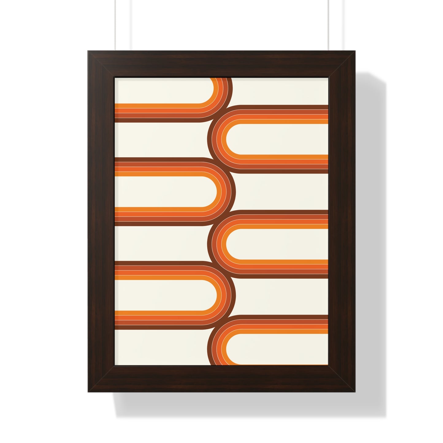 Retro Groove Orange Waves Art Print | 70s Inspired Wavy Wall Art | XCalibre Designs | Framed Vertical Poster