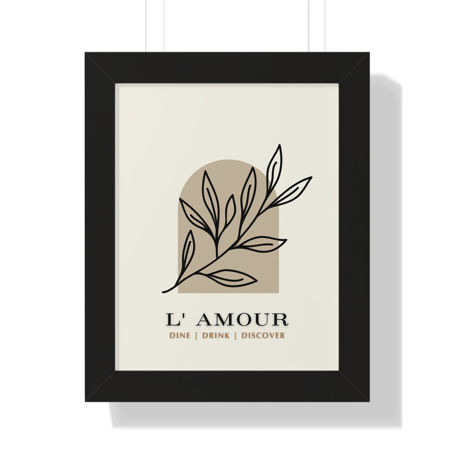 Chic 'L'Amour' Botanical Print | Sophisticated Leaf Silhouette Art | XCalibre Designs | Framed Vertical Poster