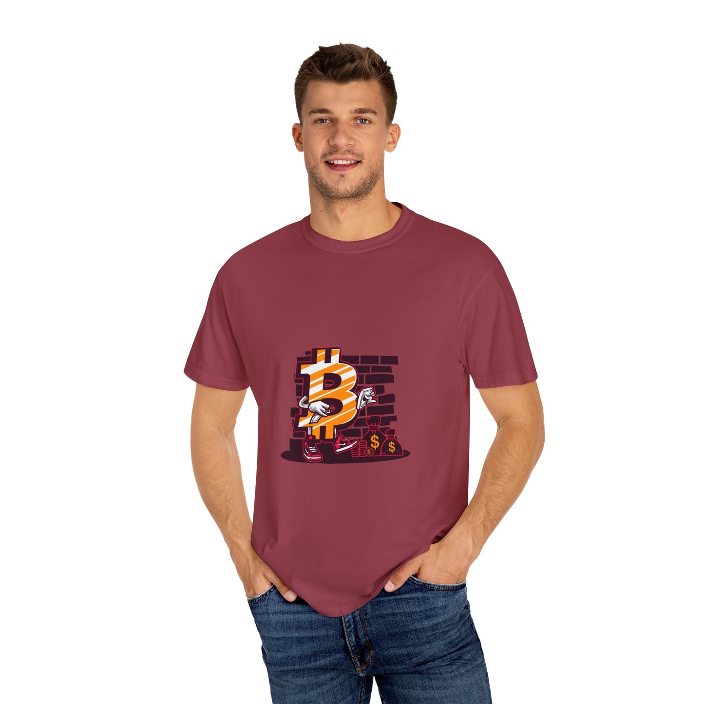 Bitcoin Currency Breakout Graphic Tee | Beige Cryptocurrency T-Shirt | XCalibre Designs