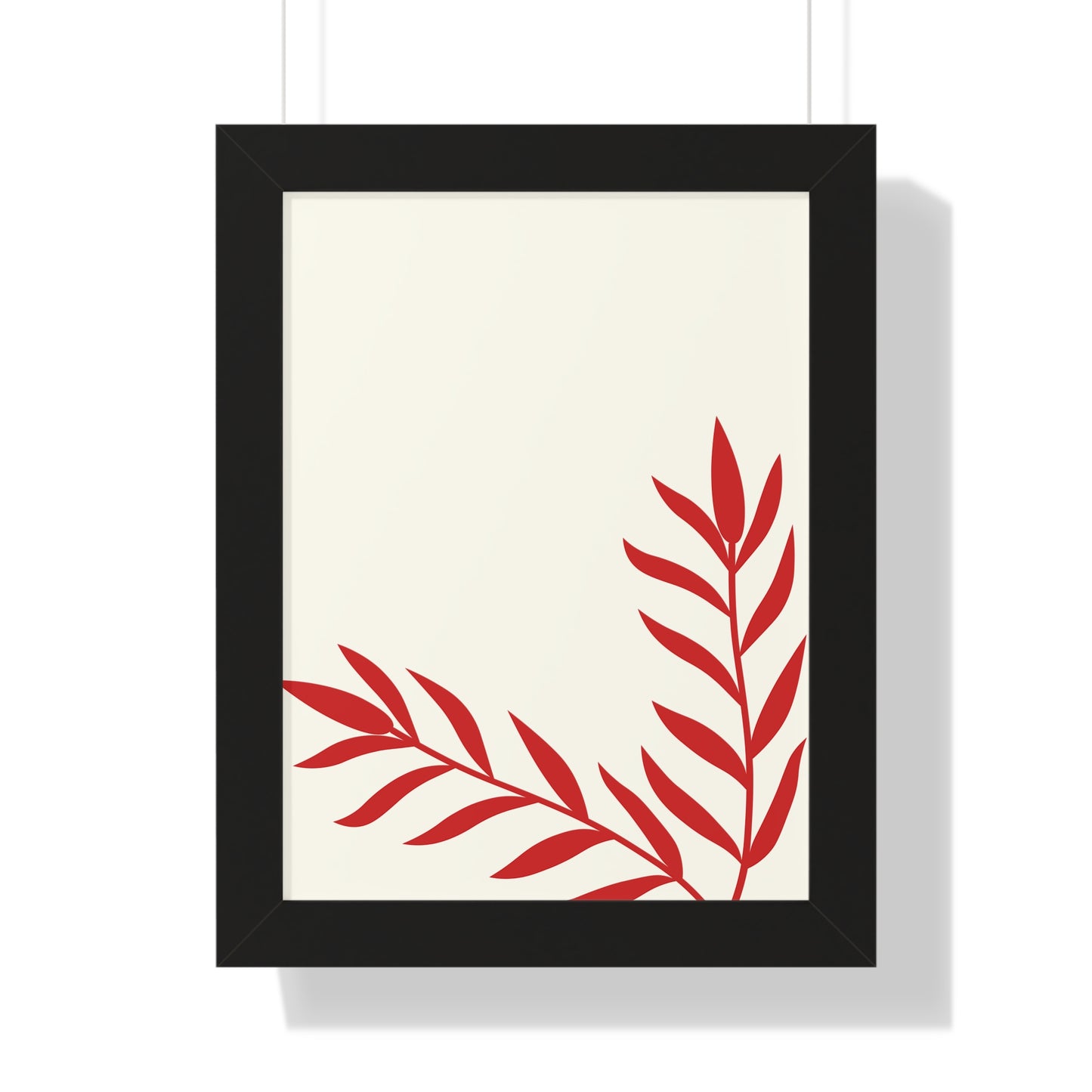 Minimalist Red Fern Leaf Art Print | Modern Botanical Wall Decor | XCalibre Designs | Framed Vertical Poster