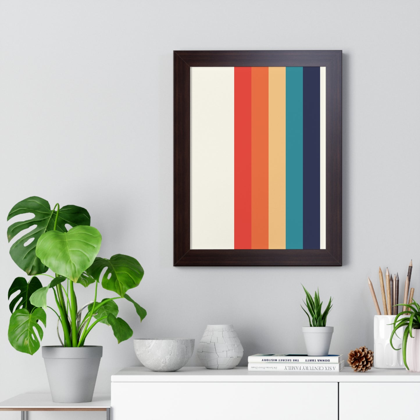 Multicolor Vertical Stripes Art Print | Contemporary Stripe Pattern Wall Art | XCalibre Designs | Framed Vertical Poster