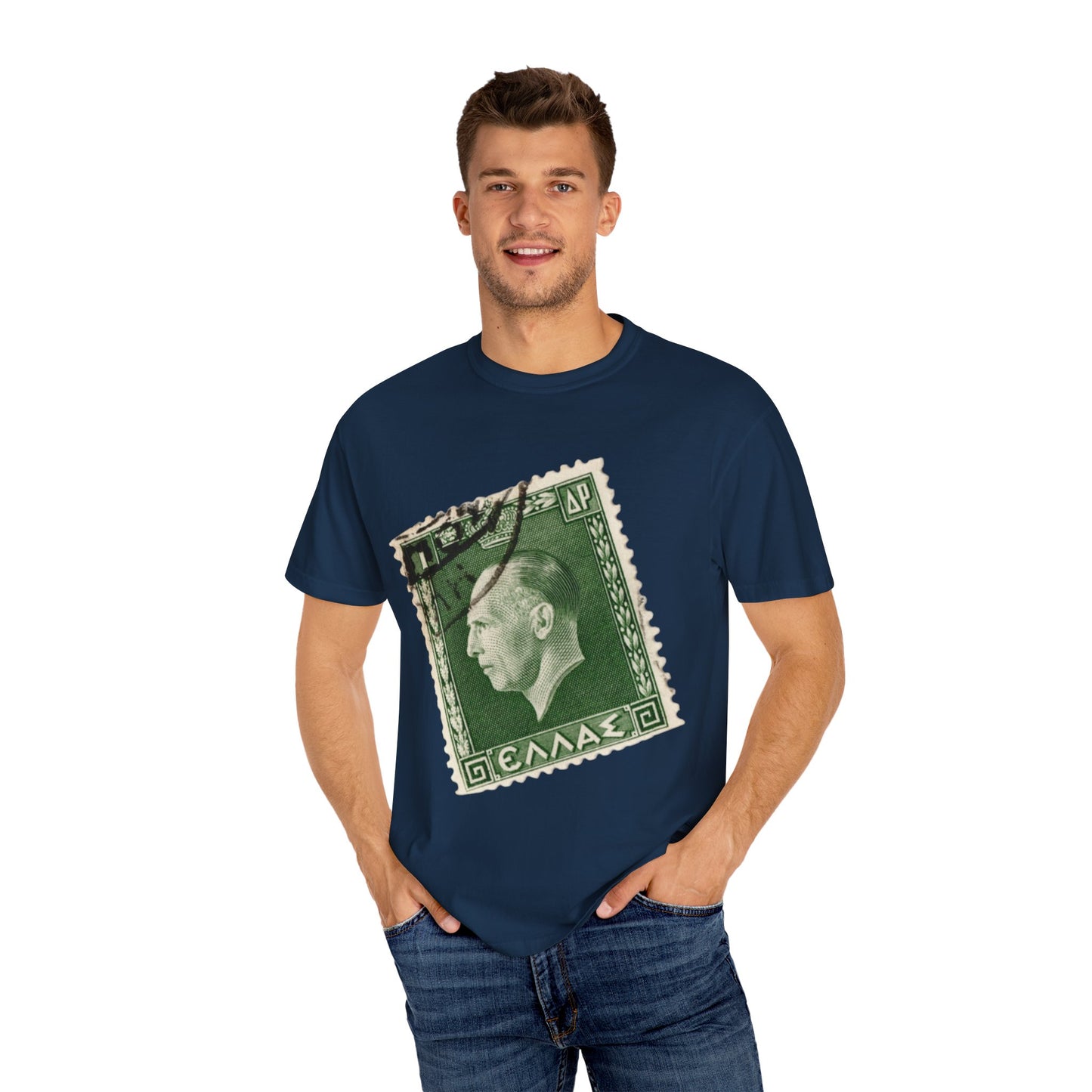 Vintage Stamp Collector Graphic Tee | Olive Green Philately T-Shirt | XCalibre Designs