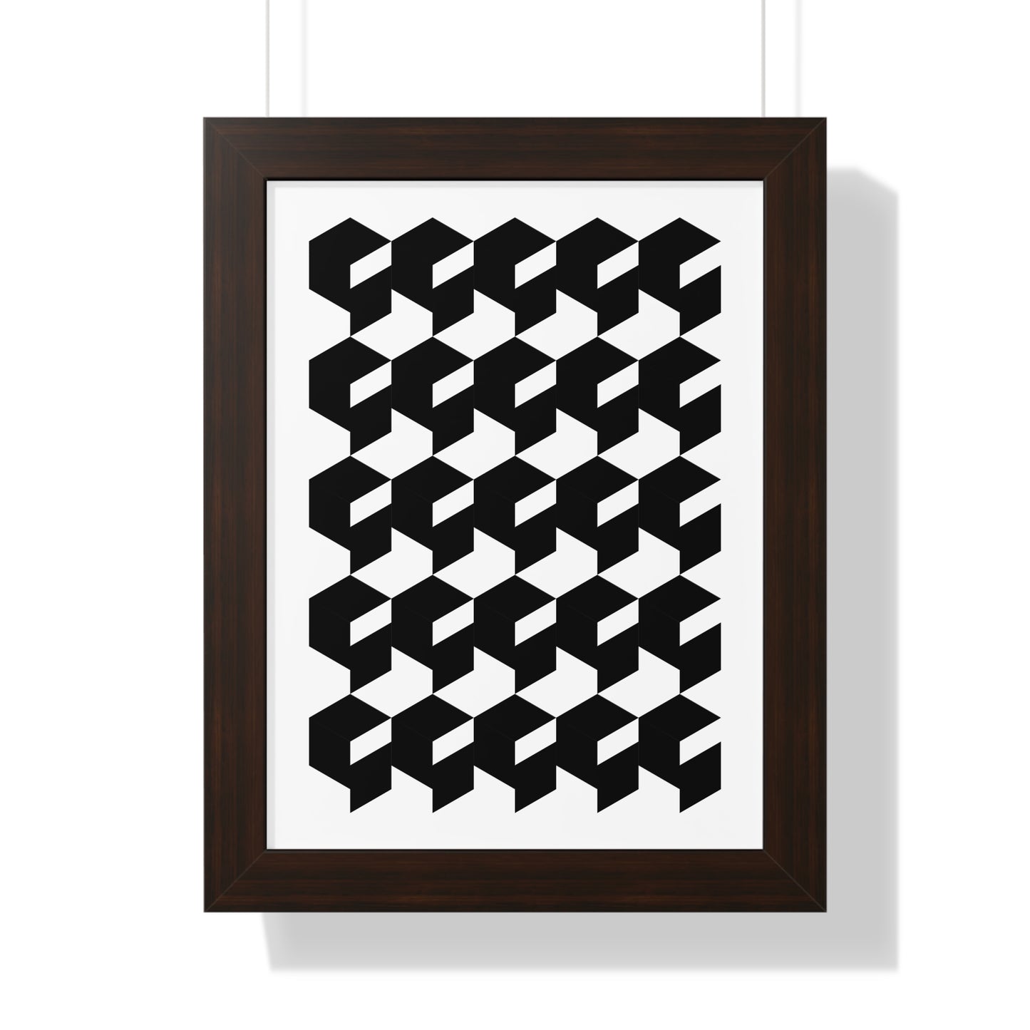 Optical Illusion Cubes Art Print | Black and White Geometric Wall Art | XCalibre Designs | Framed Vertical Poster