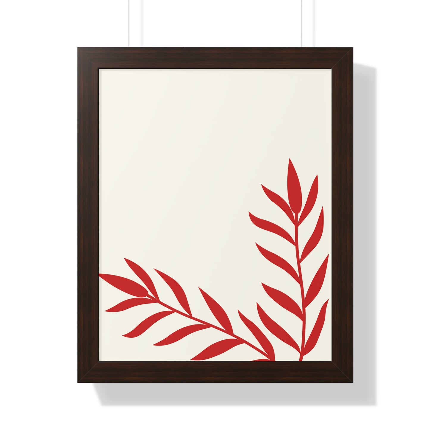 Minimalist Red Fern Leaf Art Print | Modern Botanical Wall Decor | XCalibre Designs | Framed Vertical Poster