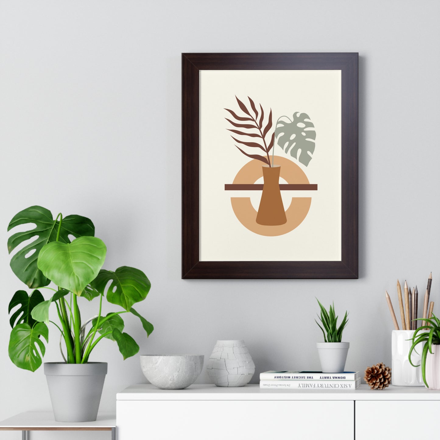 Abstract Vase and Foliage Art Print | Modern Botanical Wall Art | XCalibre Designs | Framed Vertical Poster