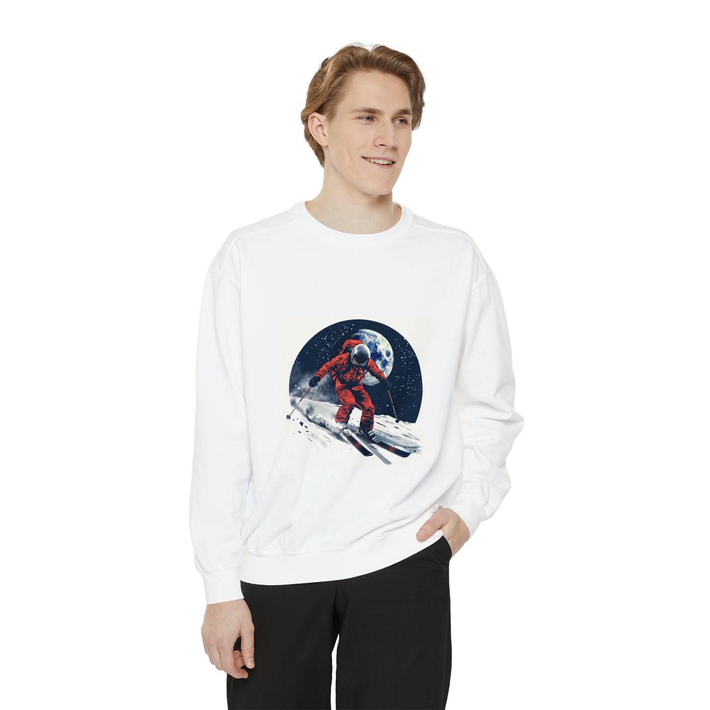 Stellar Slopes Astronaut Skiing Crewneck Sweatshirt | Unisex Garment-Dyed Sweatshirt