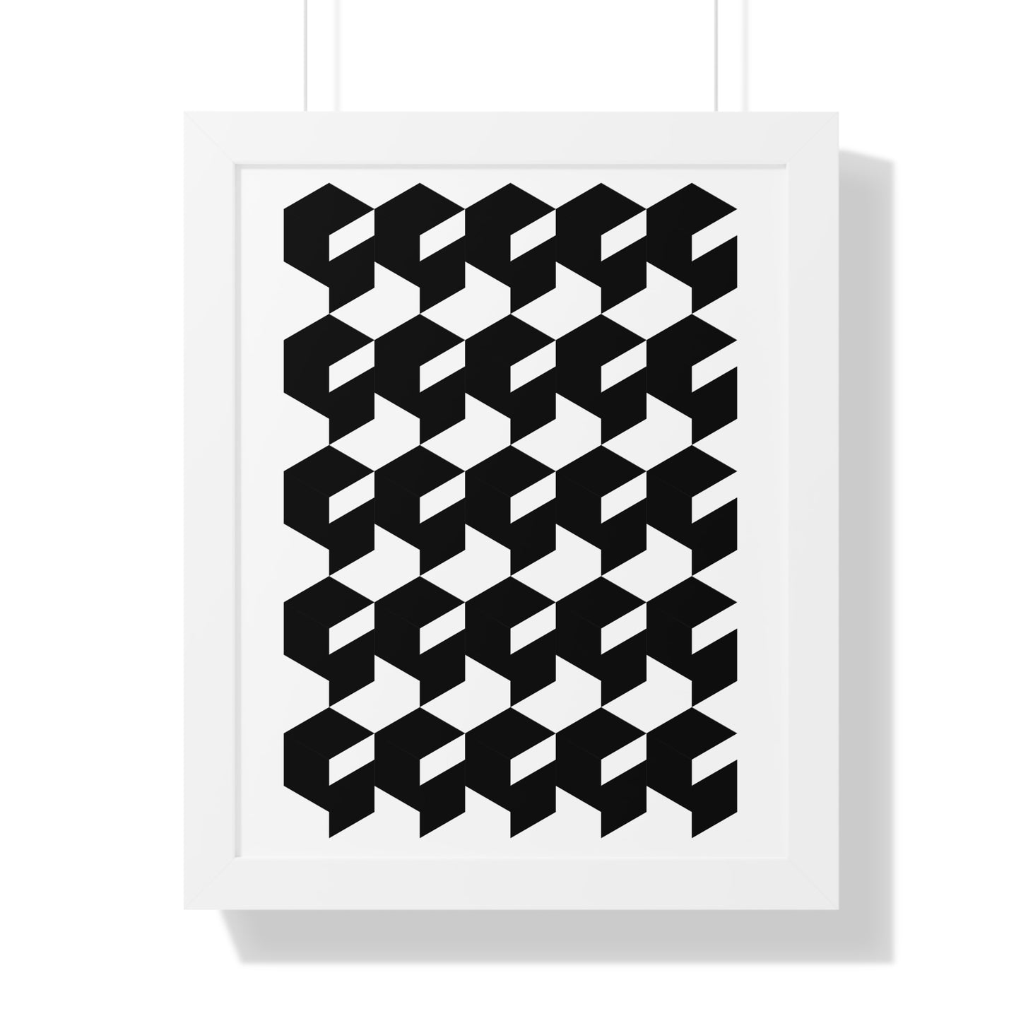 Optical Illusion Cubes Art Print | Black and White Geometric Wall Art | XCalibre Designs | Framed Vertical Poster