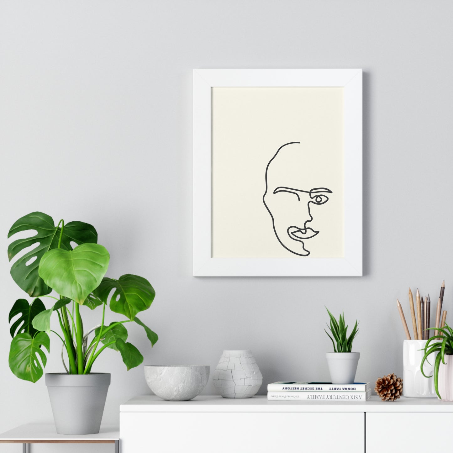 Minimalist Single Line Face Art Print | Contemporary Abstract Portrait | XCalibre Designs | Framed Vertical Poster