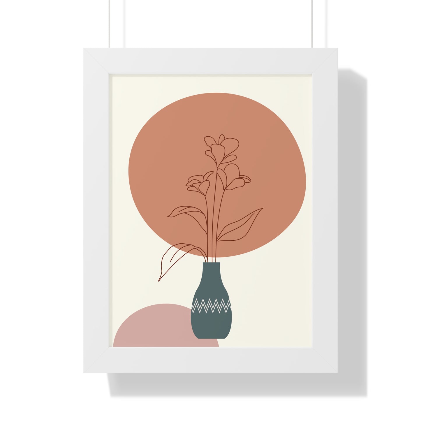 Decorative Vase with Blooms Art Print | Earthy Toned Botanical Illustration | XCalibre Designs | Framed Vertical Poster