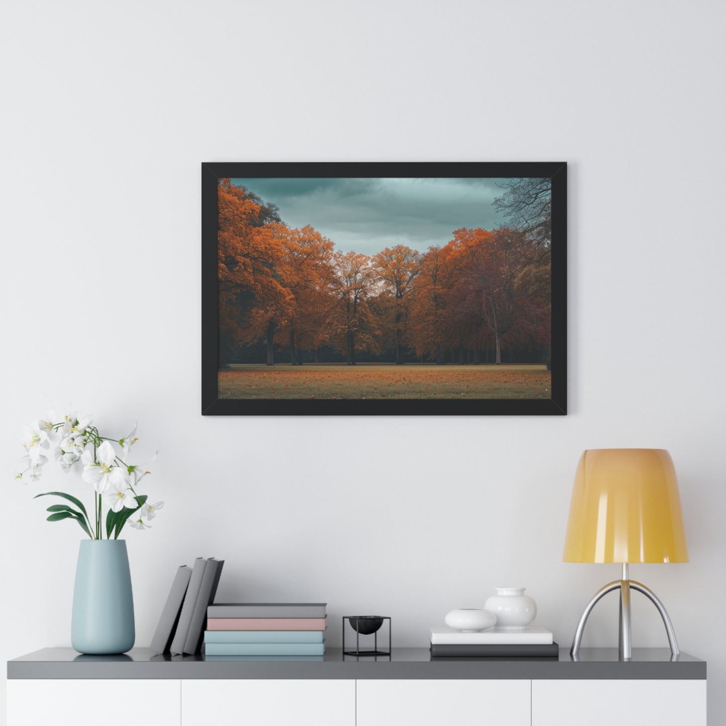 Crimson Canopy - Majestic Autumn Art Frame | Framed Horizontal Poster