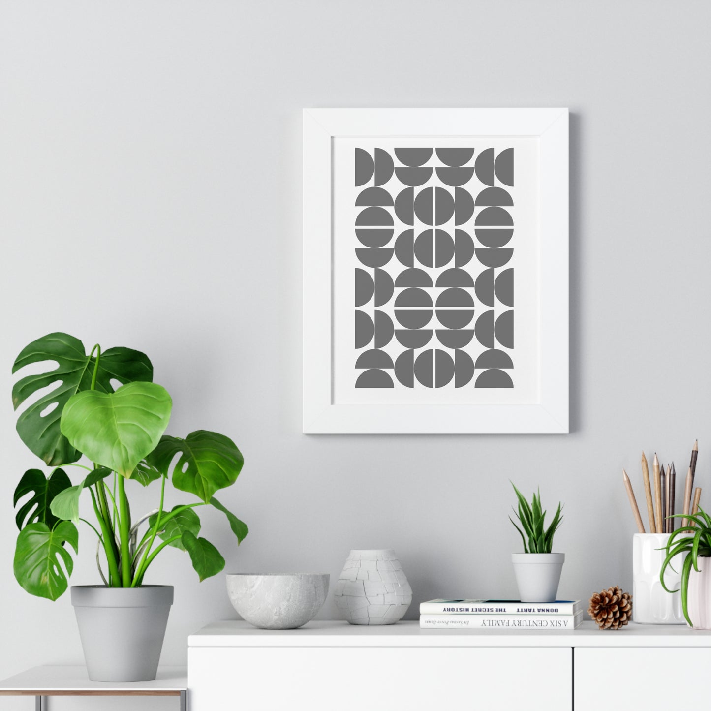 Monochrome Geometric Pattern Art Print | Contemporary Black and White Wall Art | XCalibre Designs | Framed Vertical Poster