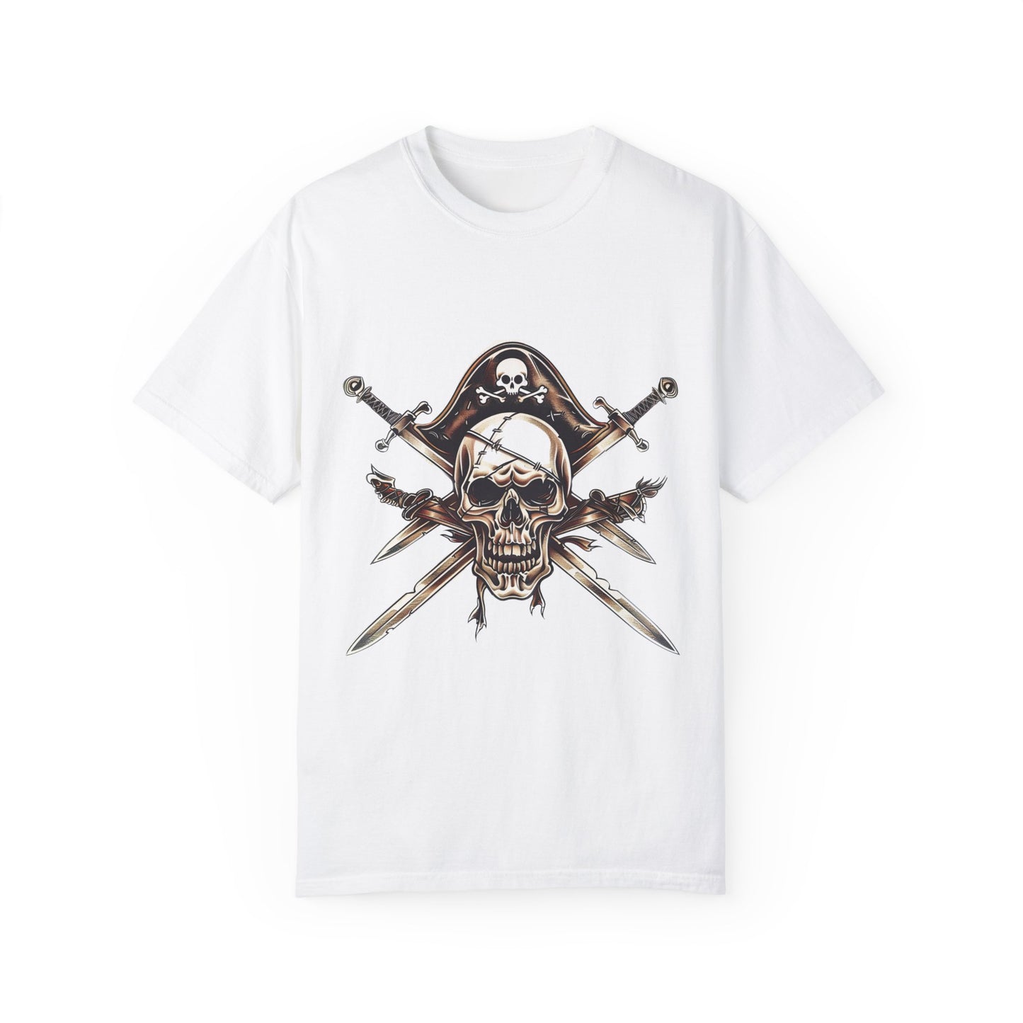 Pirate Skull and Crossed Swords Graphic Tee | Edgy Black Crew Neck T-Shirt | XCalibre Designs