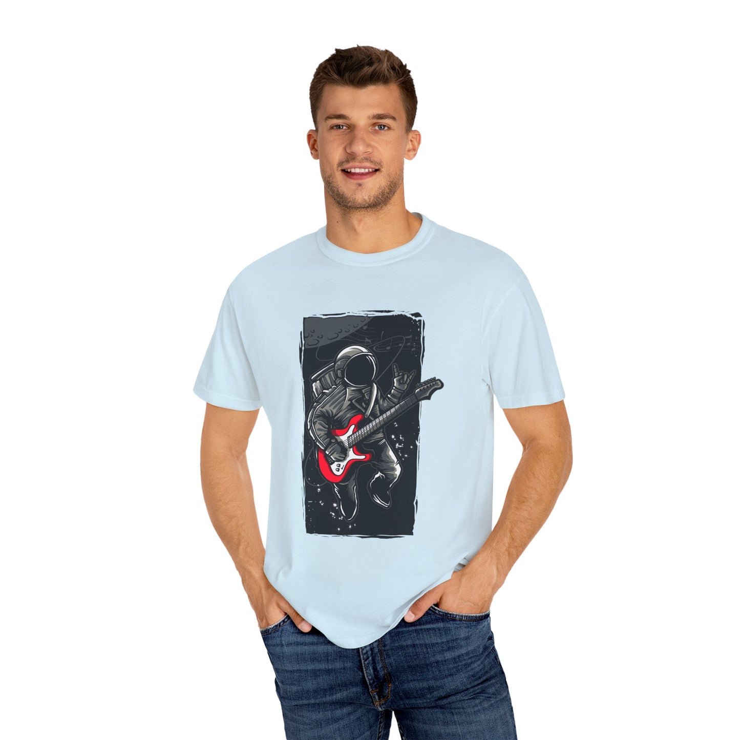 Astronaut Guitarist Graphic Tee | Navy Space Music T-Shirt | XCalibre Designs