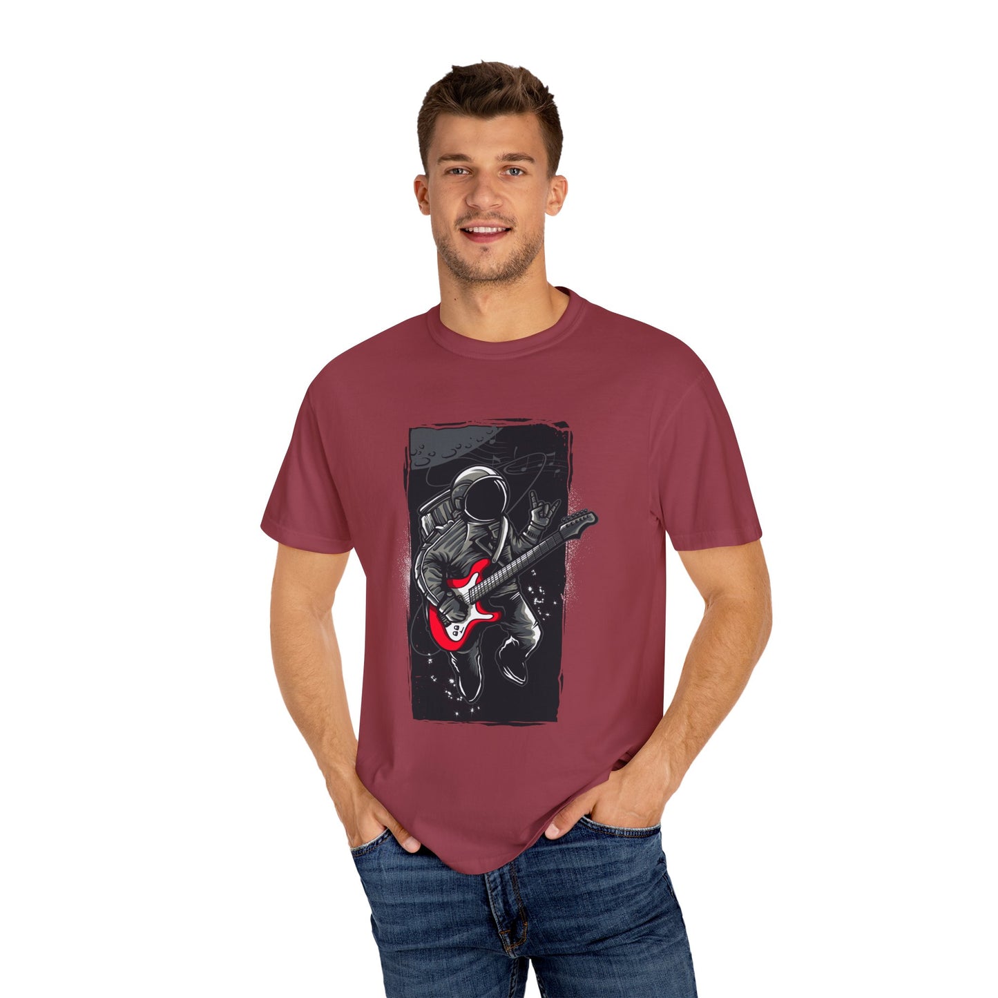 Astronaut Guitarist Graphic Tee | Navy Space Music T-Shirt | XCalibre Designs