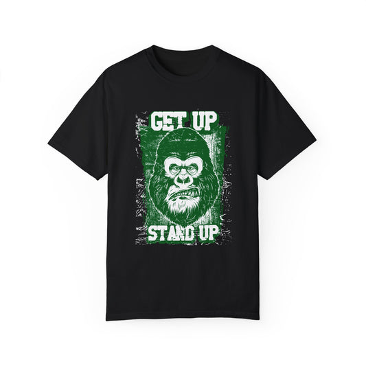 Inspirational Gorilla 'Get Up Stand Up' Graphic Tee | Black Motivational T-Shirt | XCalibre Designs